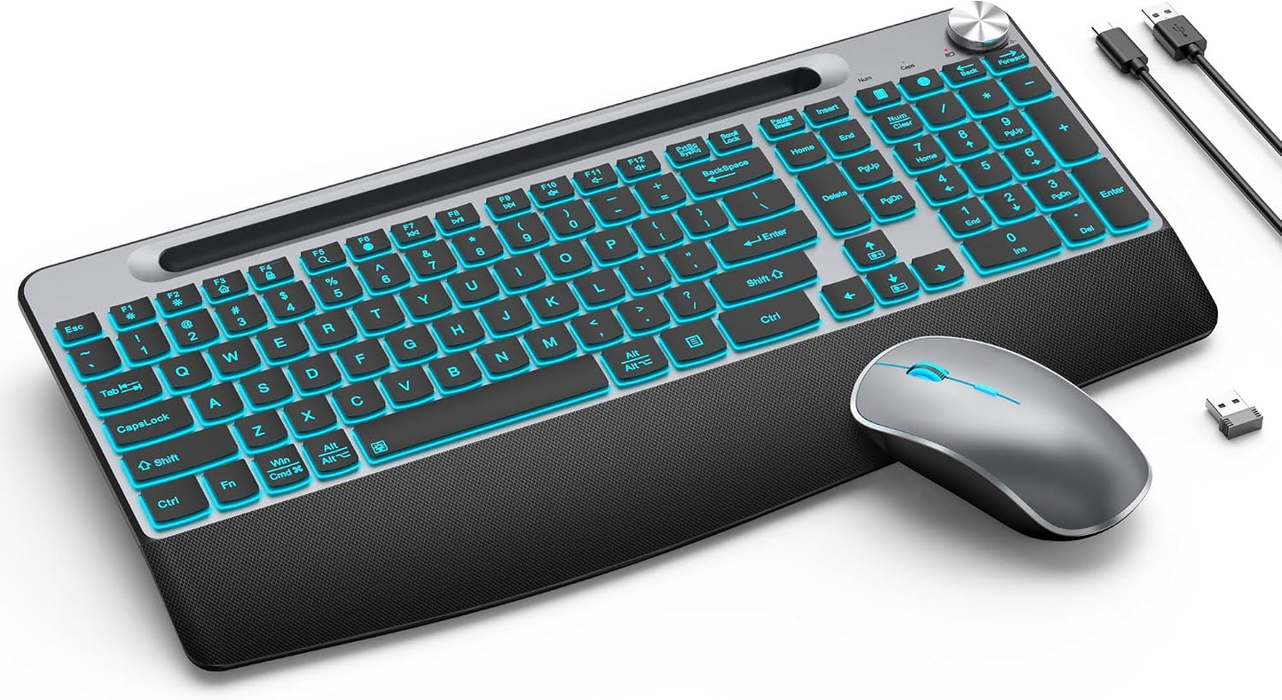 Combinación de teclado y mouse inalámbricos retroiluminados ergonóm...