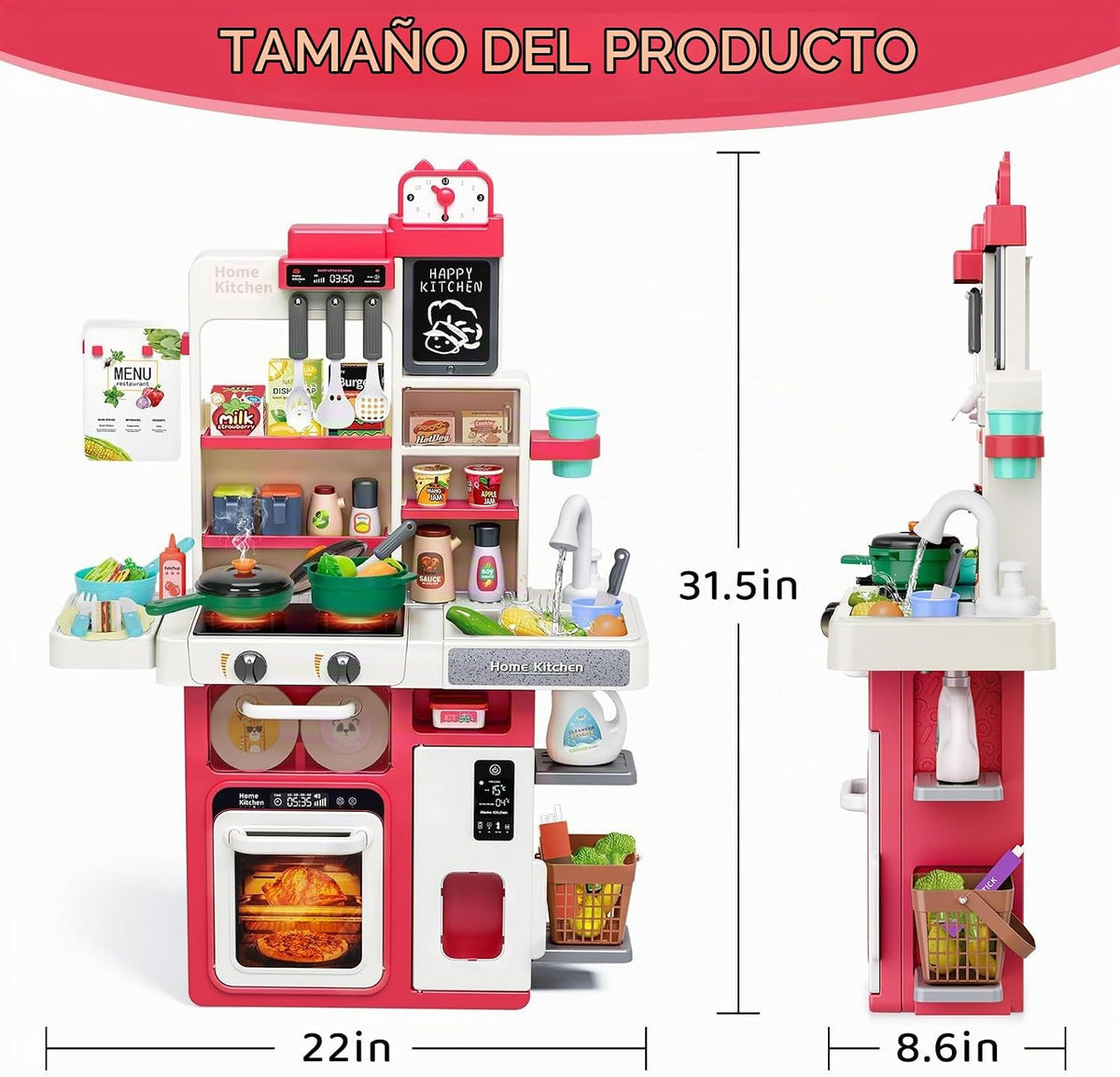 Juego de Cocina Rojo para Niños, Set de Cocina para Niños Pequeños...