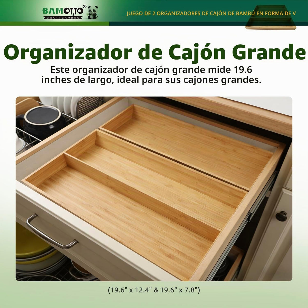 Organizador de Cajones de Bambú en Forma de V de 2 Piezas - Ideal p...