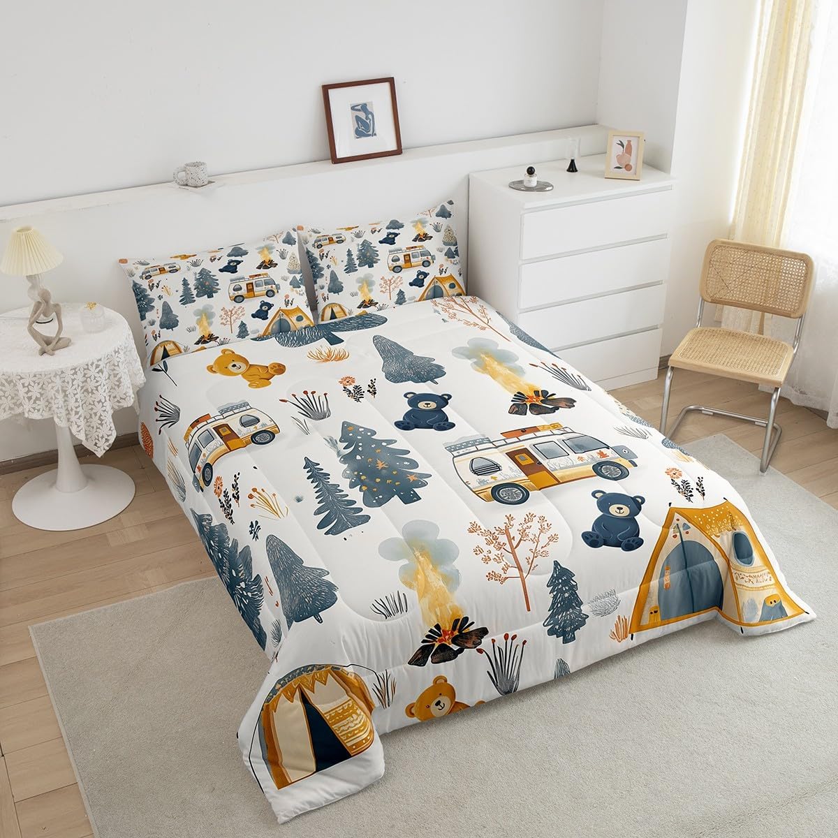 Homewish Juego de ropa de cama con temática de campamento, tamaño m...
