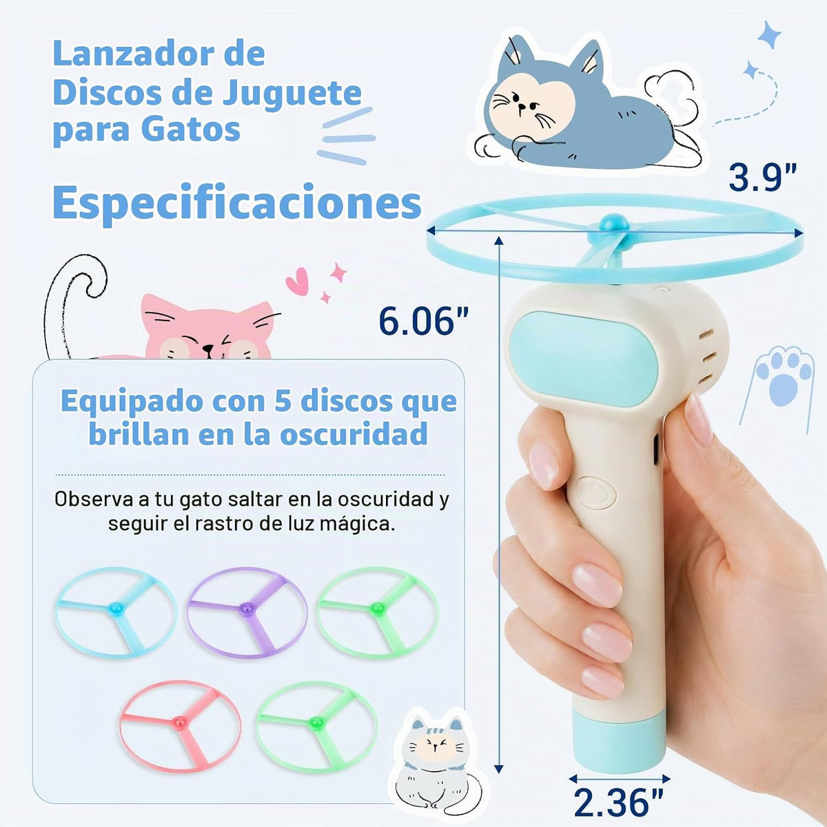 Juguete para buscar gatos con lanzador de discos voladores, recarga...