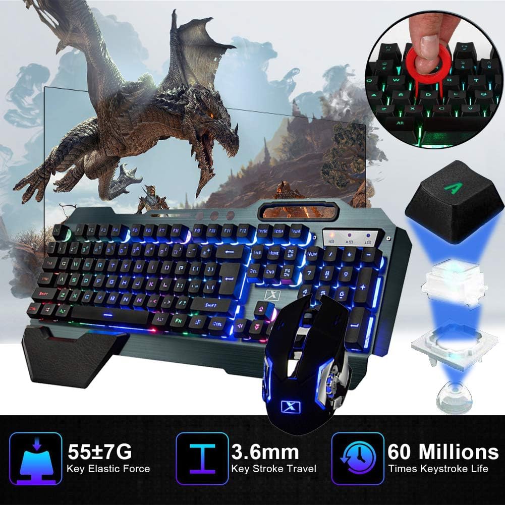 Teclado y mouse inalámbricos, juego de ratón y teclado recargables...