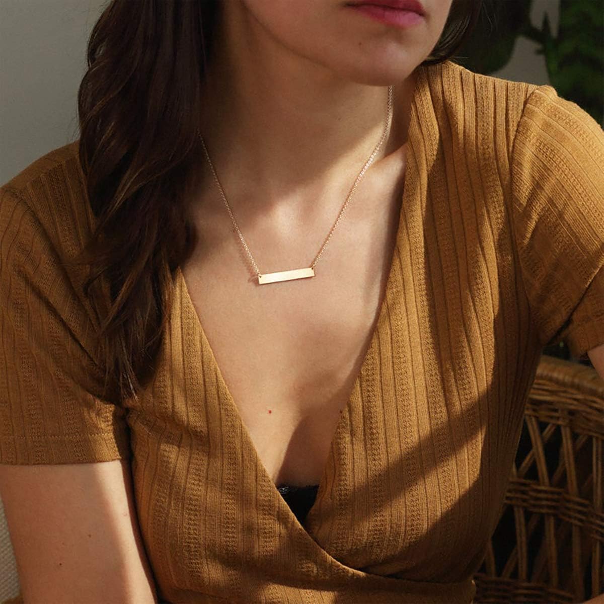 itianxi - Collar fino con dije de barra para mujer, disponible en d...