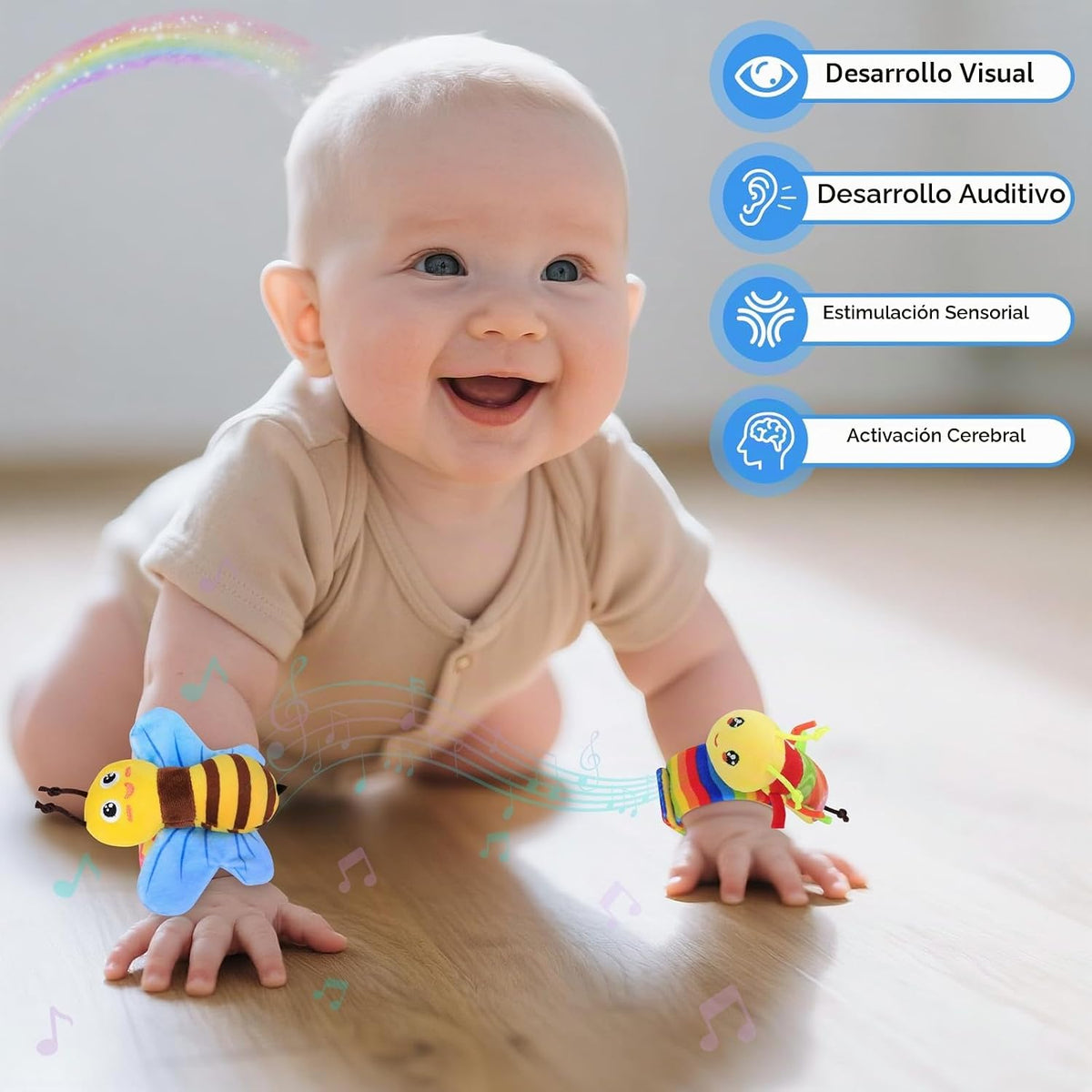 Juguetes para bebés de 0 a 6 meses - Sonajeros de muñeca y calcetin...