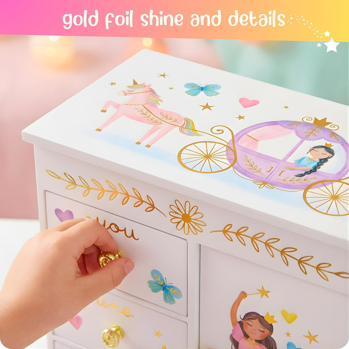 Giggle &amp; Honey Joyero musical de princesa para niñas, caja de m...