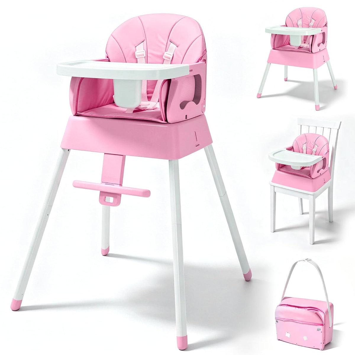 Silla alta plegable 5 en 1, silla alta convertible para bebés y niñ...