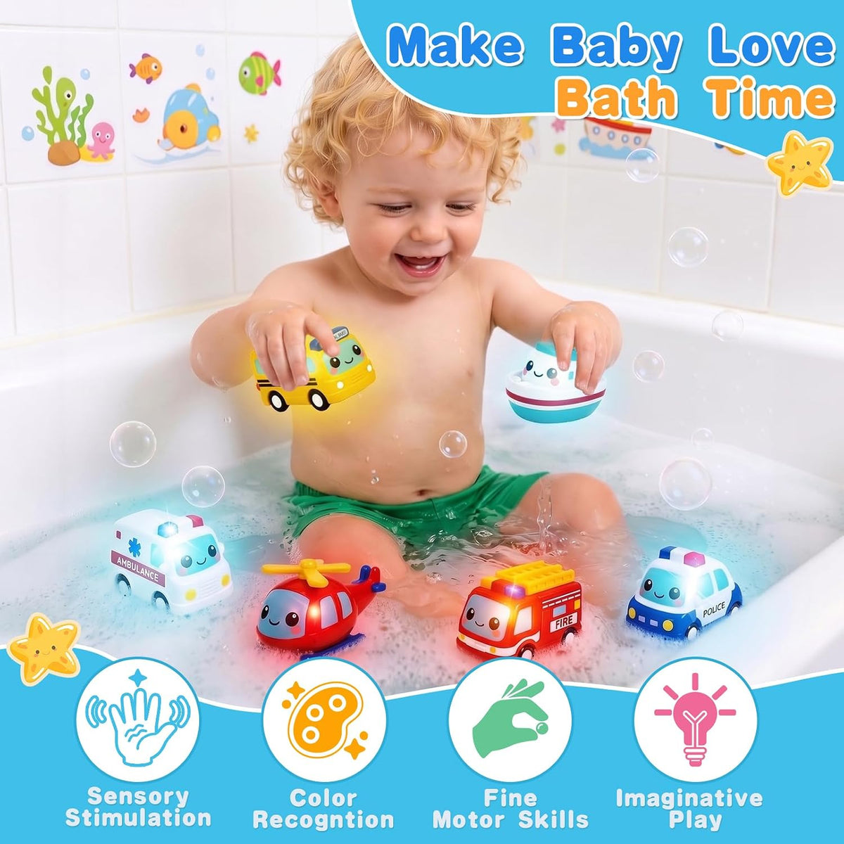 Qirptey Juego de juguetes de baño para bebés iluminados y juguetes...