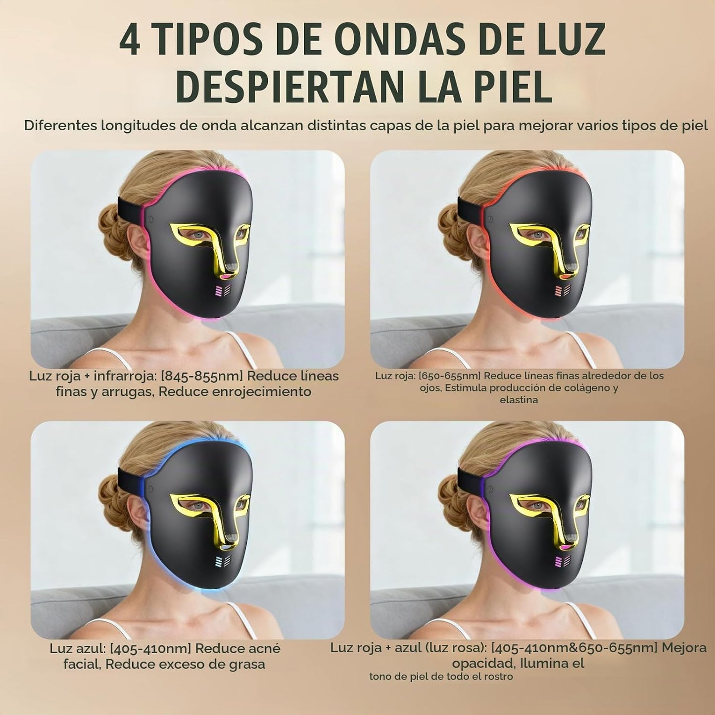 FSA - Máscara de terapia de luz roja para cara, 4 modos HSA LED, te...