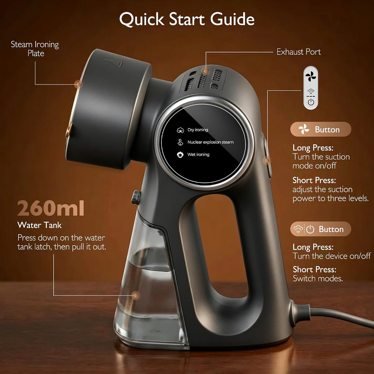 Vaporizador para ropa, vaporizador de mano soporta colgar y plancha...