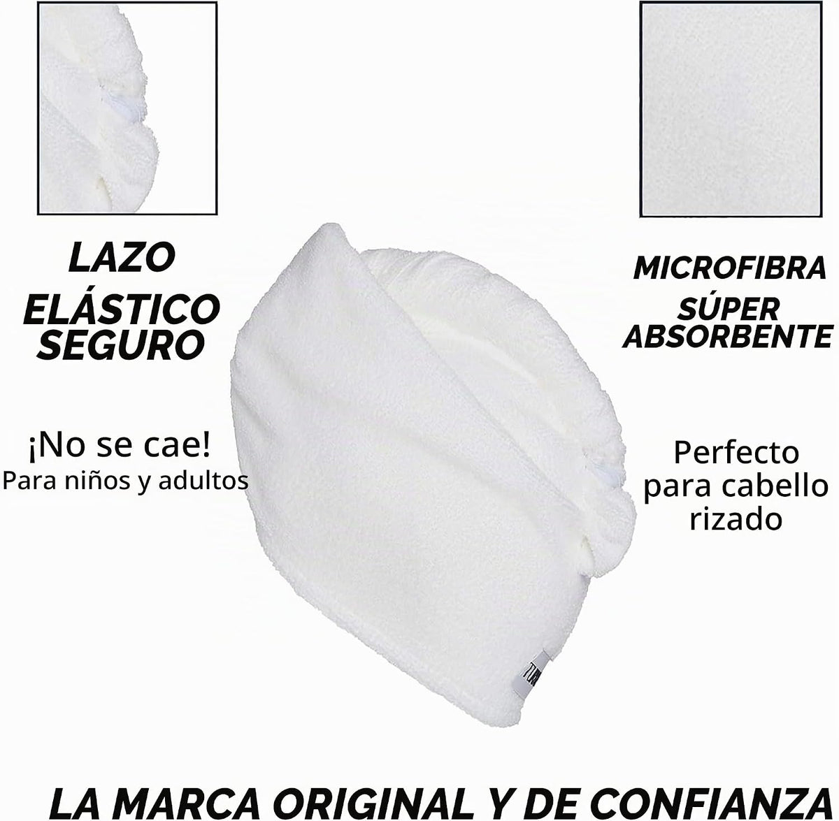 Turbie Twist - Toalla de microfibra extra larga, color blanco y bla...