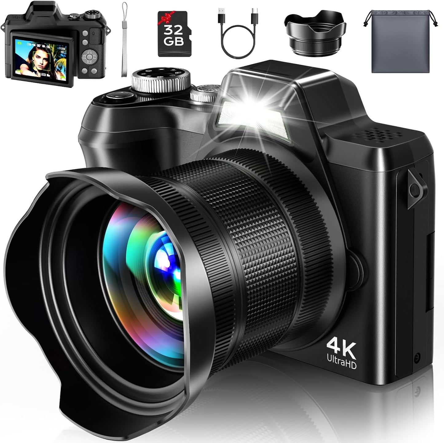 Cámara digital 4K para viajes fotográficos, cámara de vlogging de e...