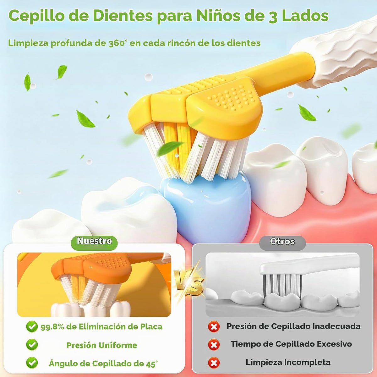Paquete de 4 cepillos de dientes para niños pequeños, eficientes y...