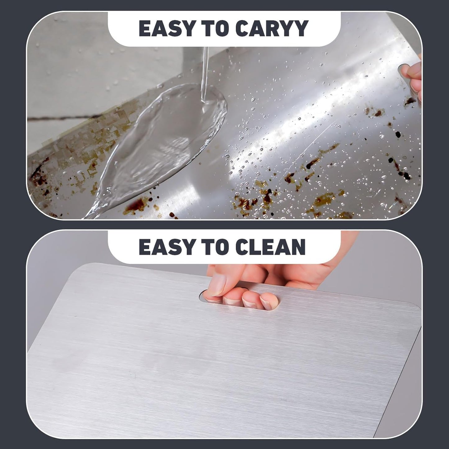 Belothi Tabla de cortar de acero inoxidable, 3 tablas de cortar par...