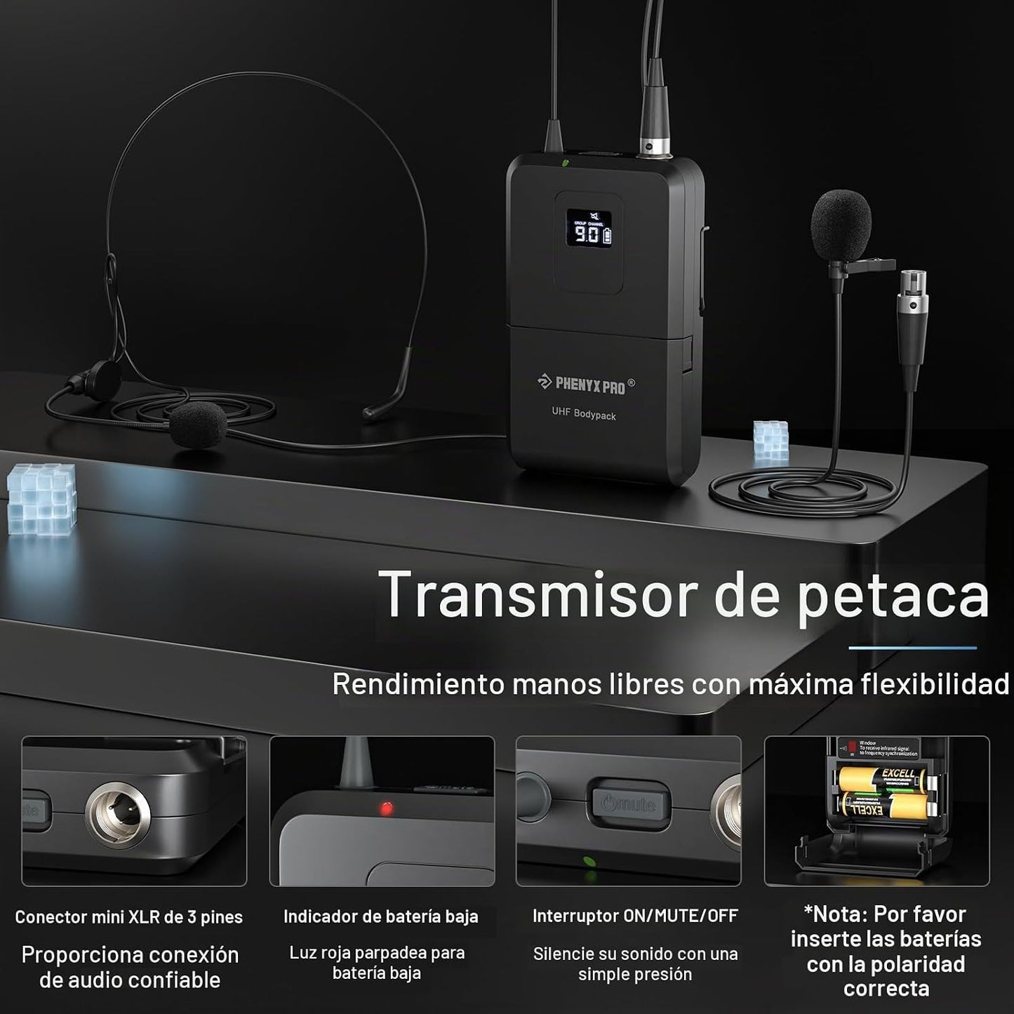 Sistema de micrófono inalámbrico Phenyx Pro, set de micrófono dual...