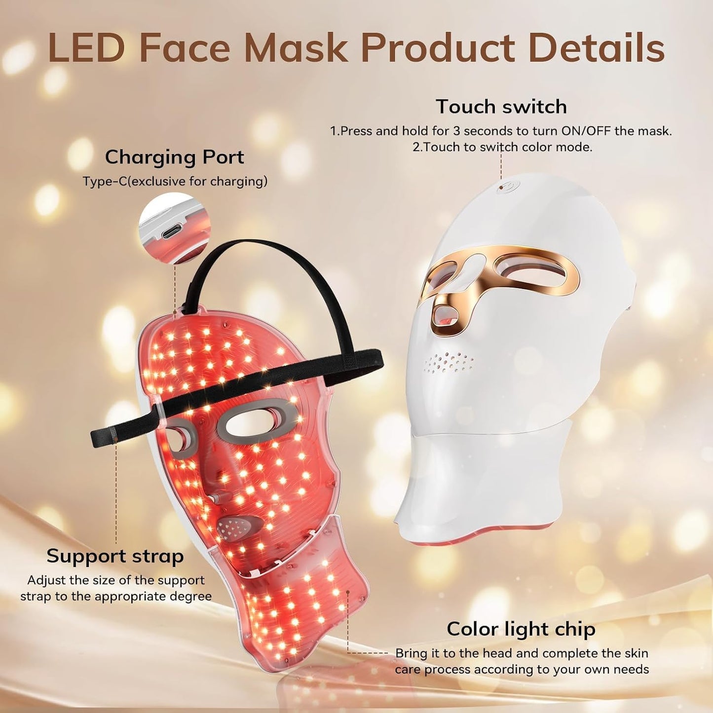 ONLUKY Máscara de terapia de luz roja Máscara facial LED recargable...