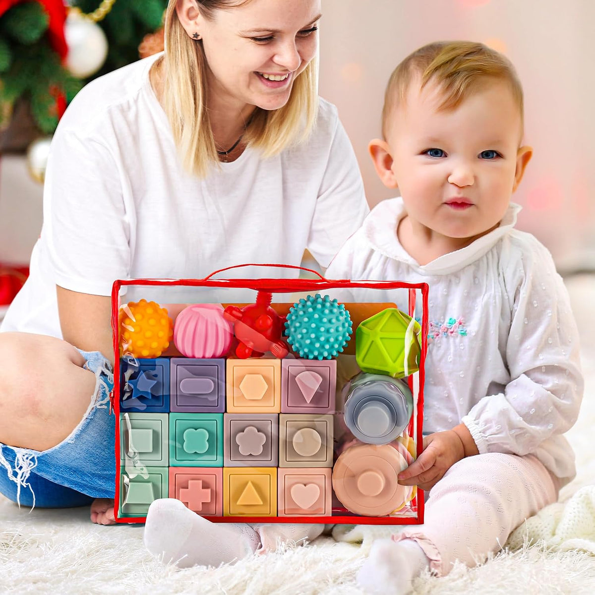 SpringFlower Juguetes Montessori 3 en 1 para bebés de 0-3-6-12 mese...