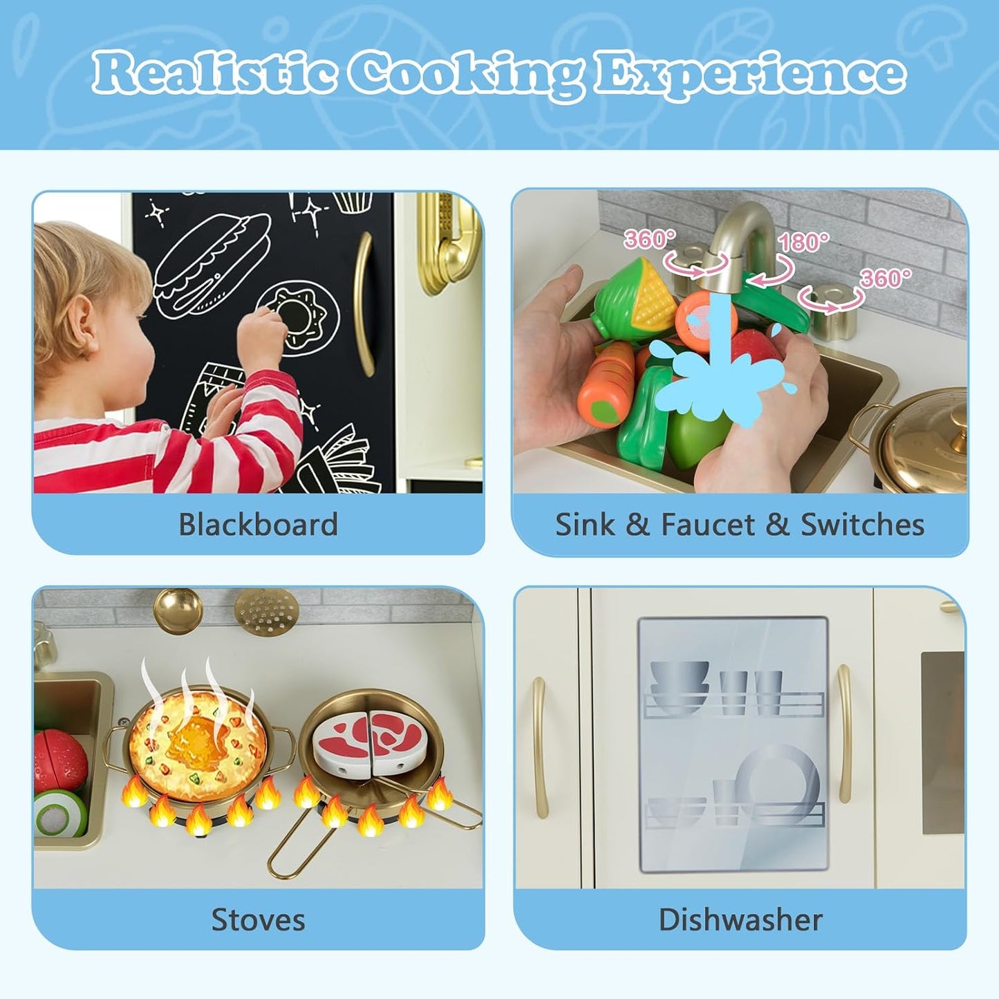 Costzon Juego de cocina para niños, juego de juguetes de cocina de...