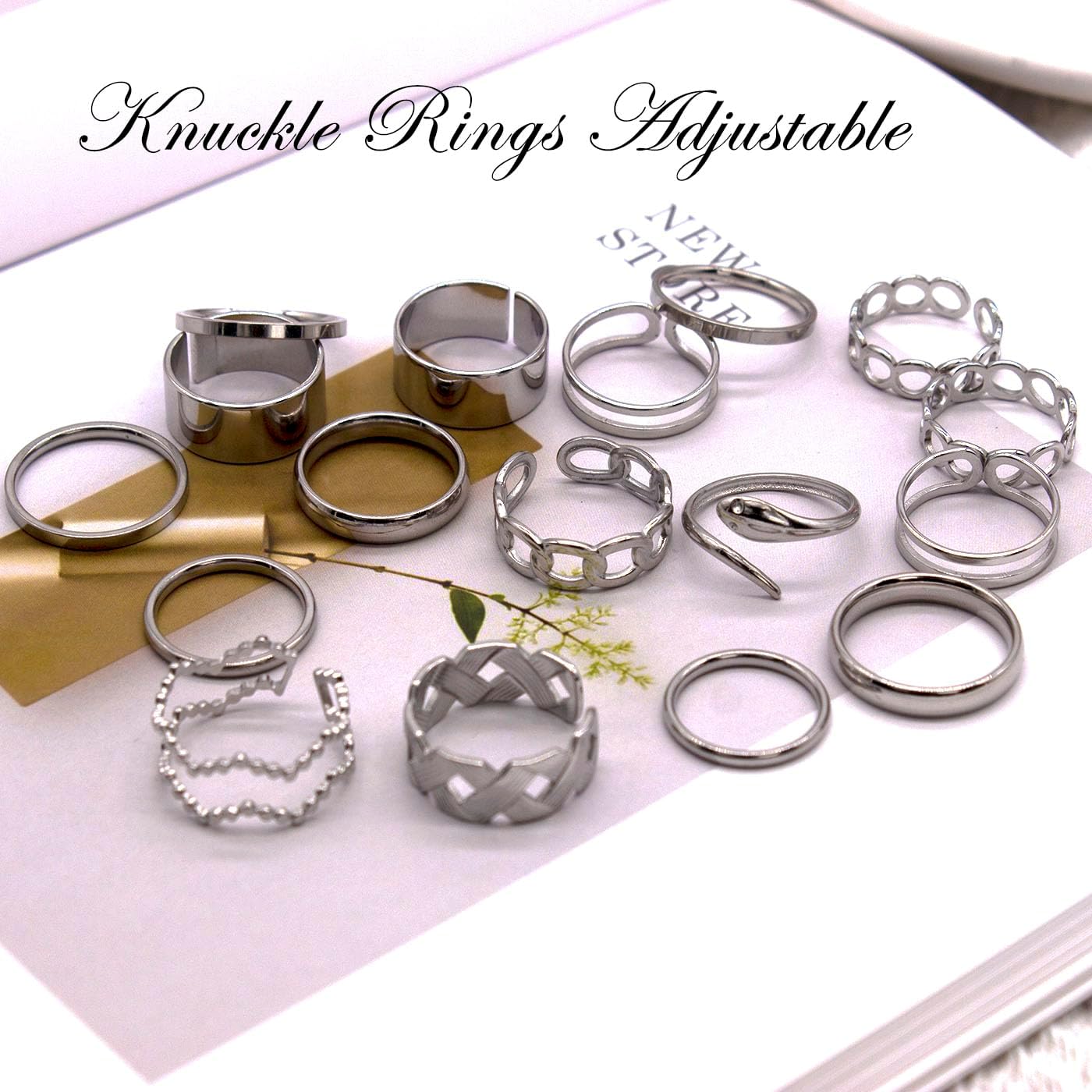 PINCHUAN Juego de 17 anillos de plata para nudillos para mujer, jue...