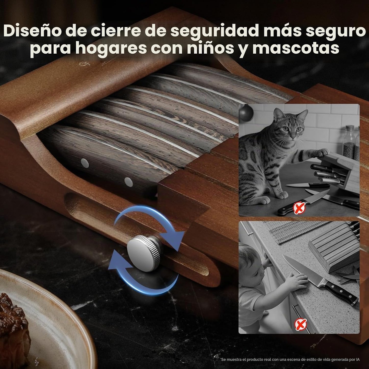 SYOKAMI 2026 Juego de 6 cuchillos para carne mejorados con bloque p...