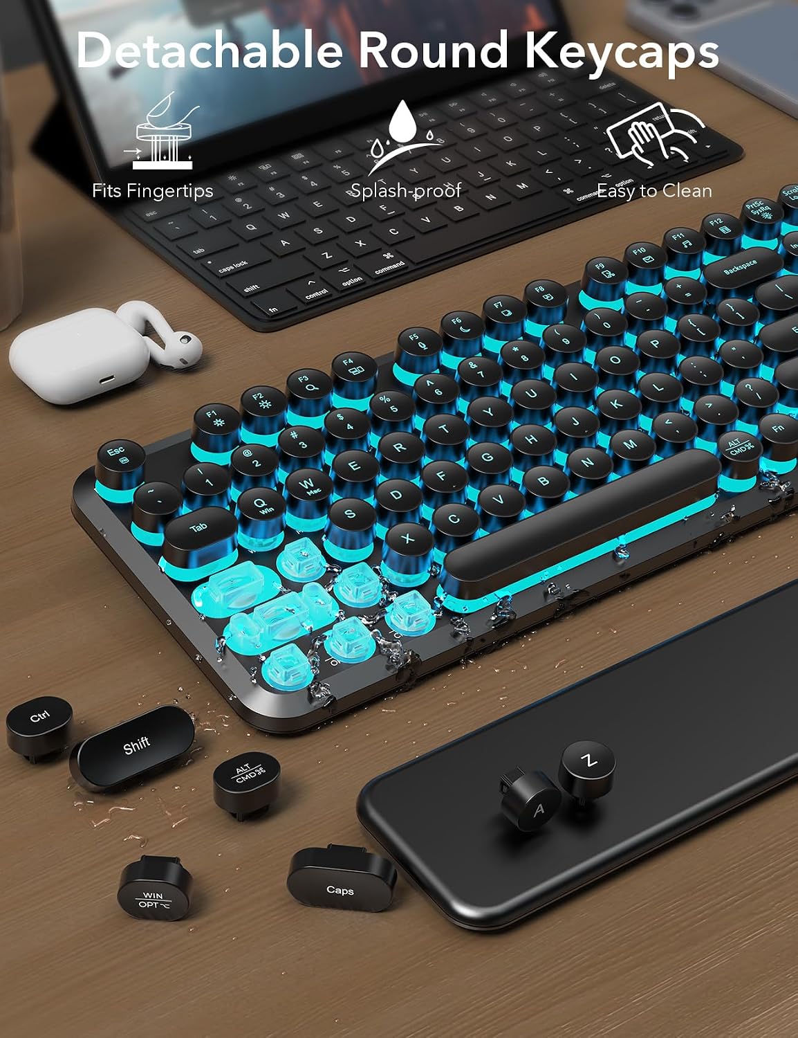 Teclado y ratón inalámbricos retroiluminados - Teclado de máquina d...