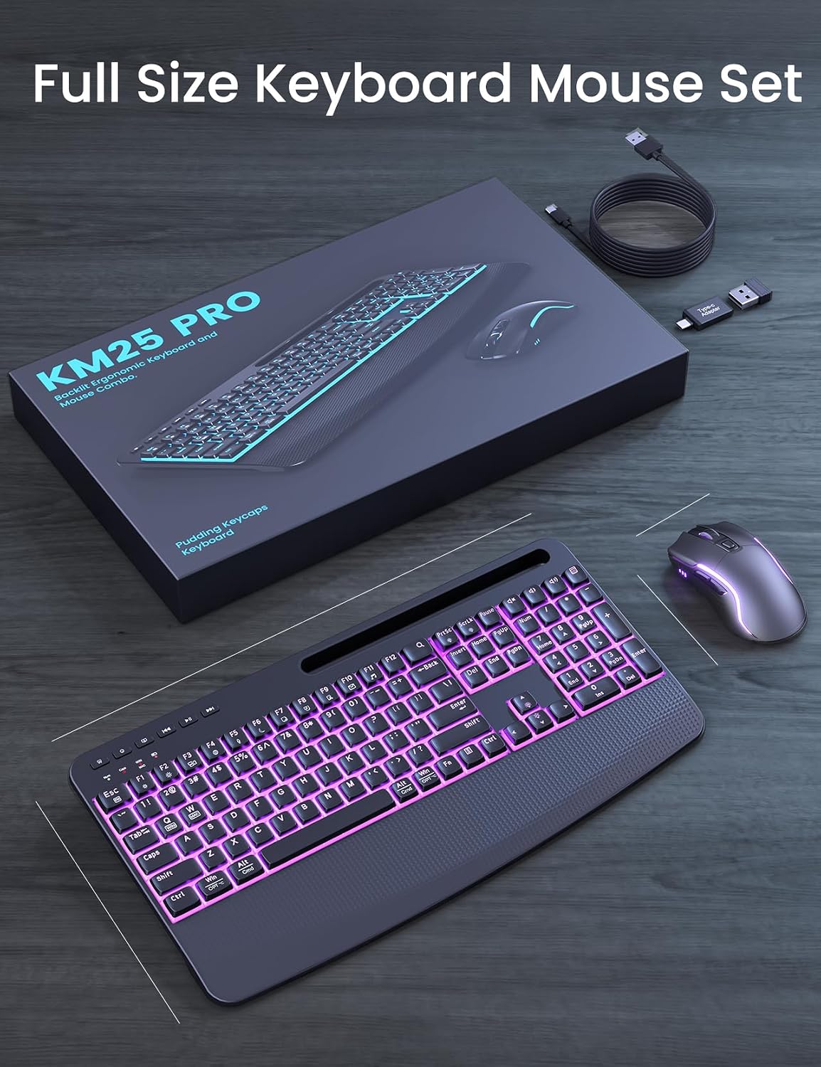 SABLUTE Combo de teclado y mouse inalámbricos retroiluminados, sile...