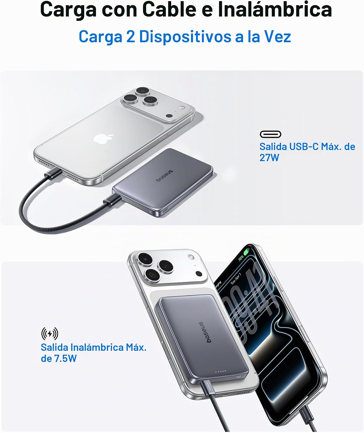 Baseus Picogo Power Bank - Cargador portátil MagSafe ultra delgado...