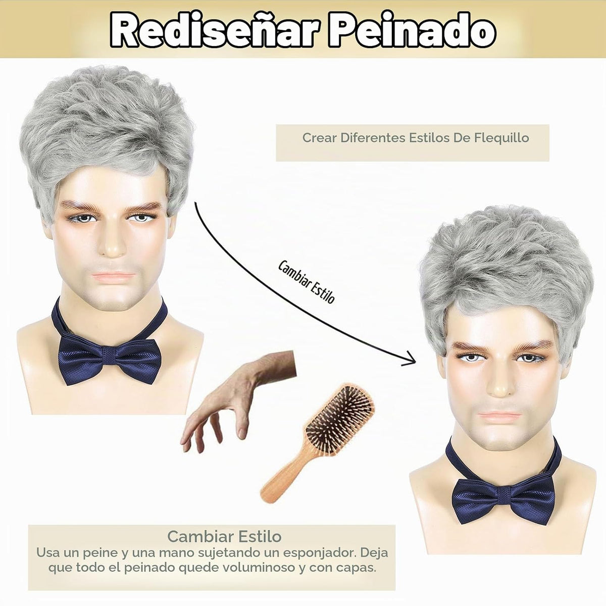 DDHAIR Peluca corta gris plateado para hombre, pelucas de cabello s...