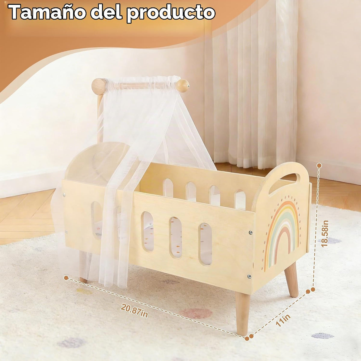 Freniland Cama de cuna de madera para muñecas de 18 pulgadas, juego...