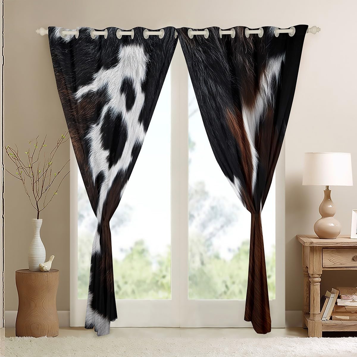 Cortinas opacas de piel de vaca (30% a 50%), cortinas de pelo de cu...