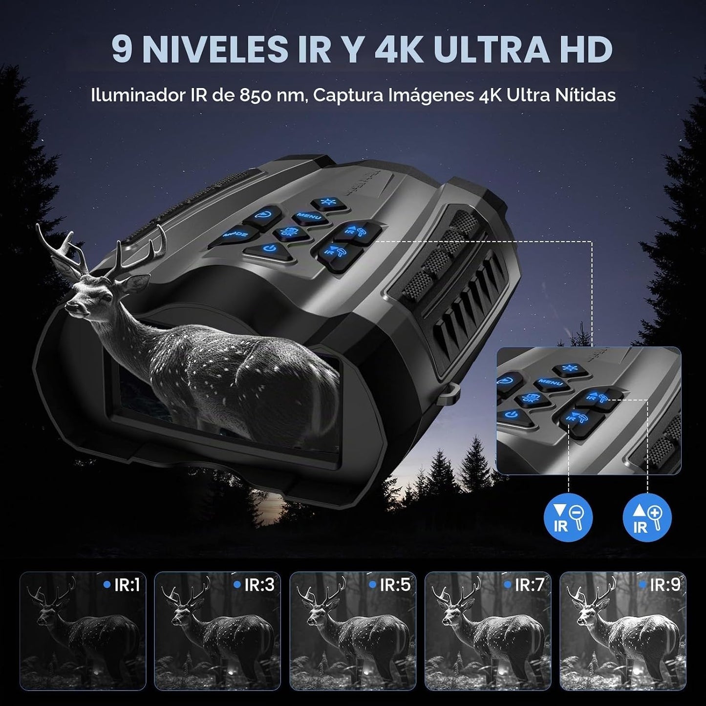 WARMTUYO Gafas de visión nocturna 4K para adultos, prismáticos digi...