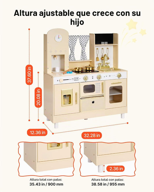 VEVOR Juego de cocina para niños, de madera, juego de cocina para n...