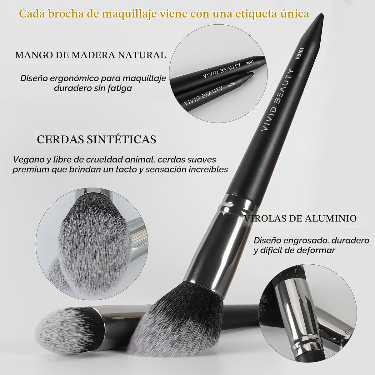 VIVID BEAUTY 18 brochas de maquillaje Pro Deluxe con estuche de via...