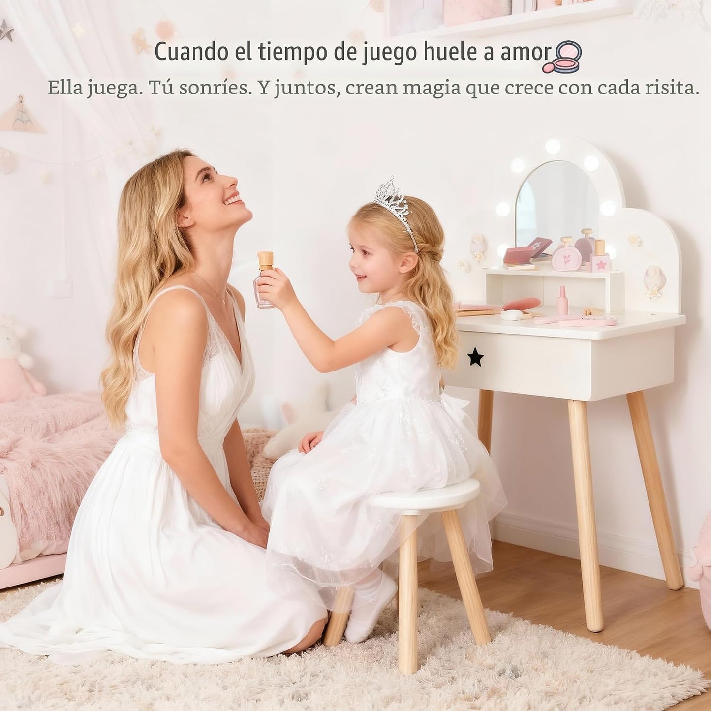 Leeshyah Juego de Tocador para Niñas con Espejo de Luz de 3 Colores...