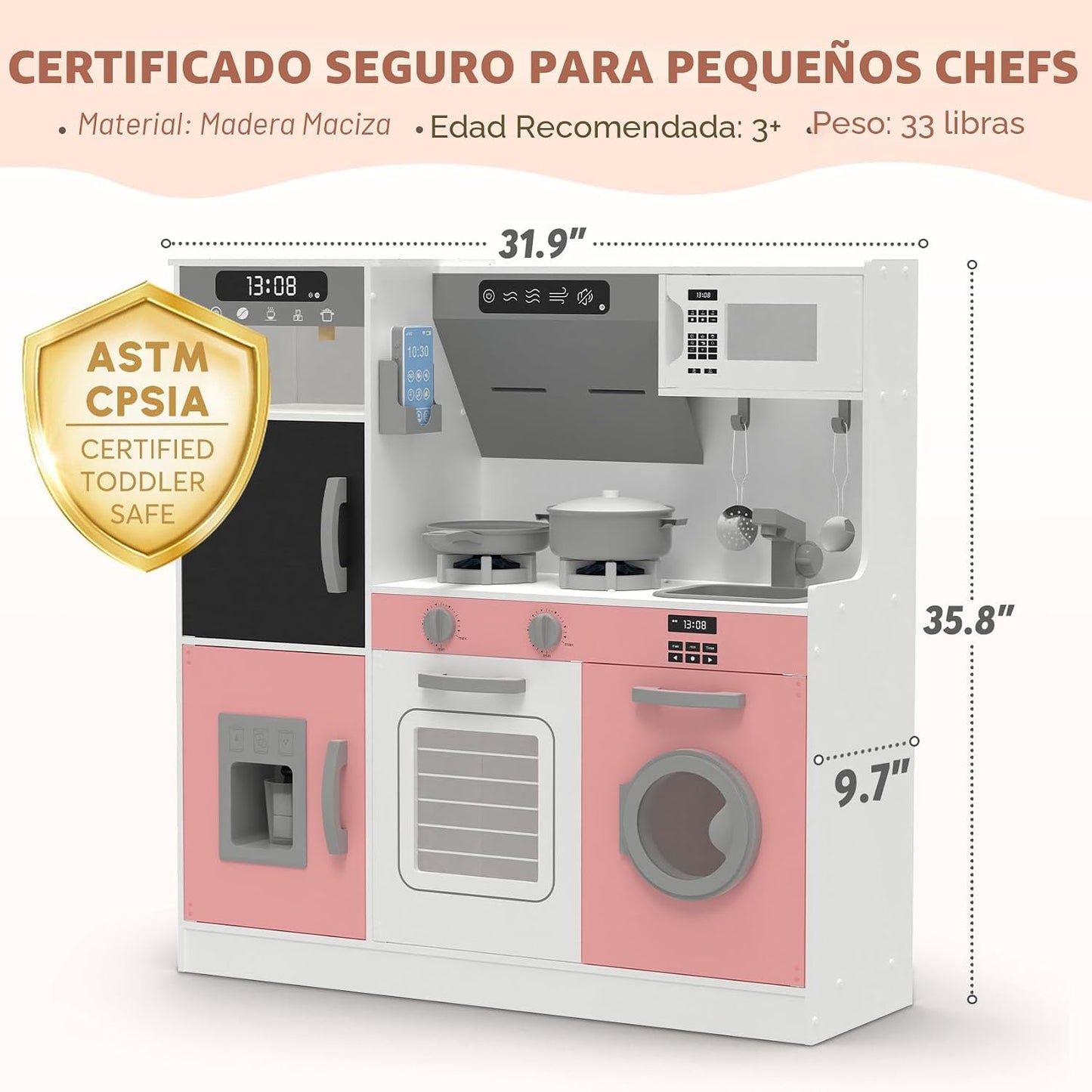 BIERUM Cocina de Juguete con Luces y Sonidos Realistas, Juego de Co...