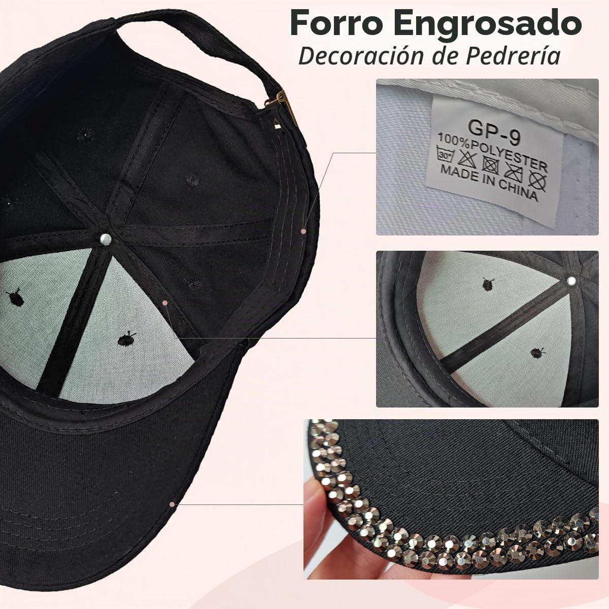 BUDUBIBI Gorra de béisbol con diamantes de imitación para mujer, go...