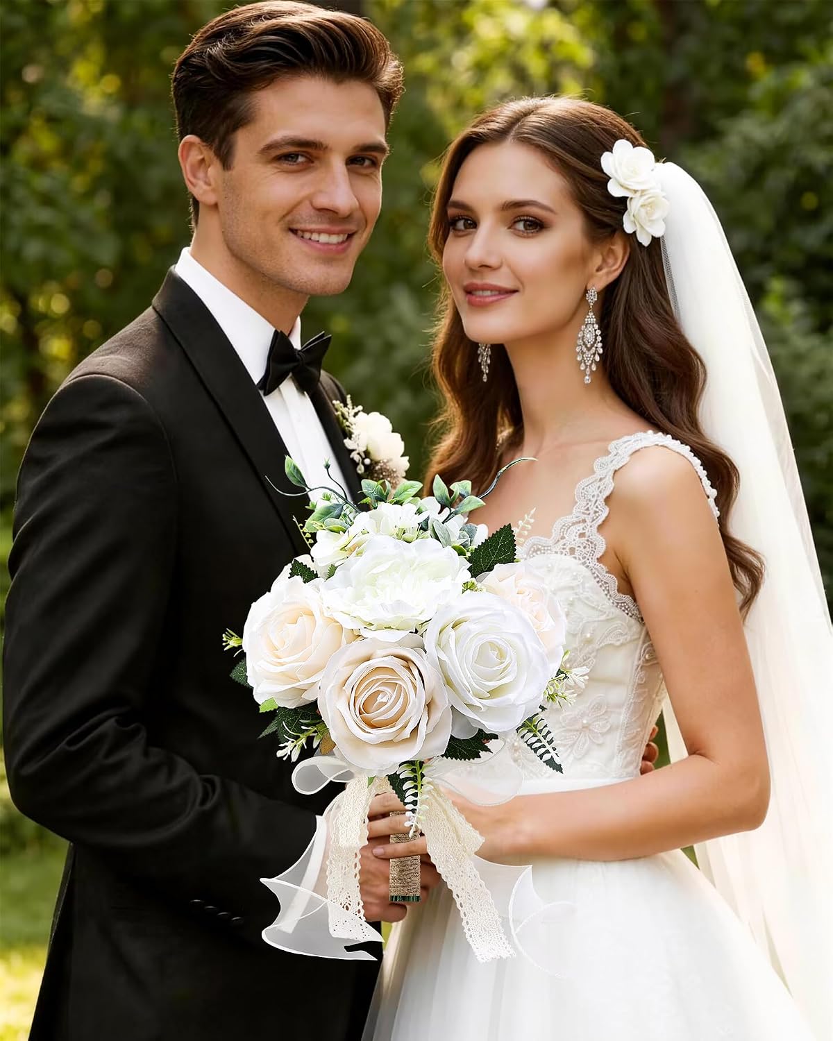 WGBBDG Ramos de boda para novia, dama de honor, ramo de rosas artif...