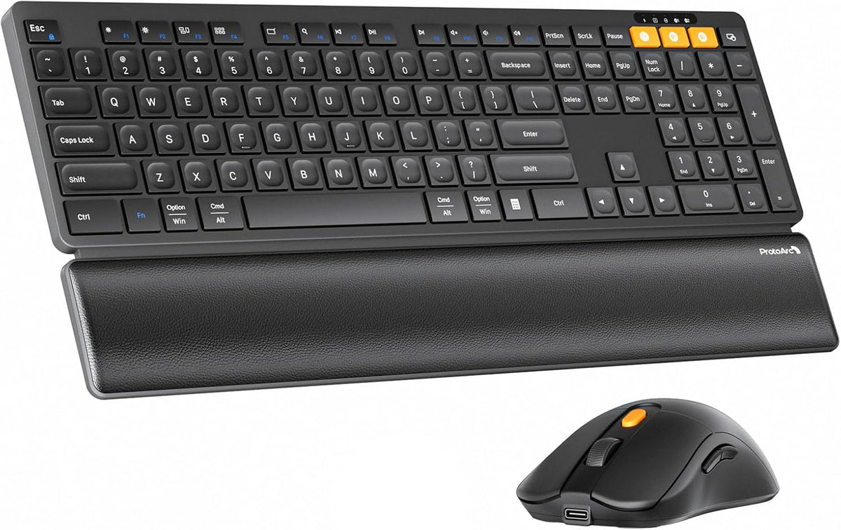 ProtoArc Combo de teclado y mouse Bluetooth, KM60 Bluetooth + USB m...