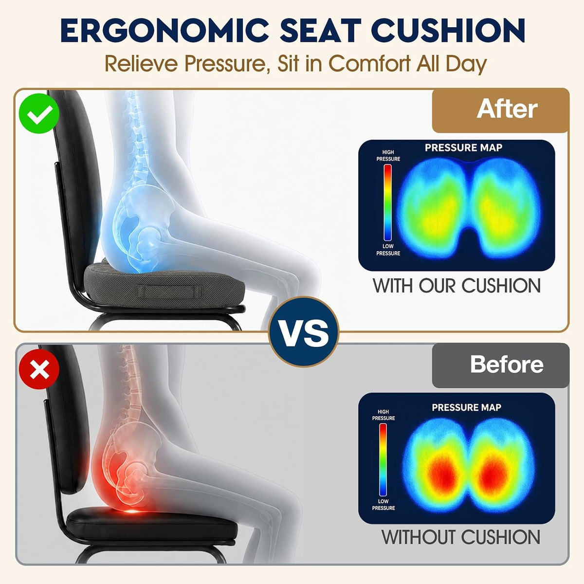 TushGuard - Cojín para asiento de oficina, silla de ruedas o automó...