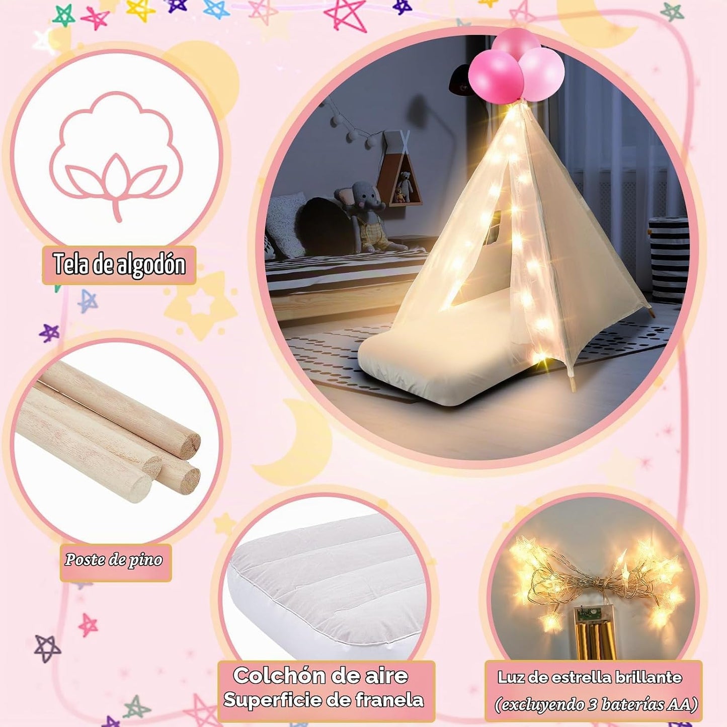 Lemosae Paquete de 4 Carpas Tipi para Niños para Fiestas de Pijamas...