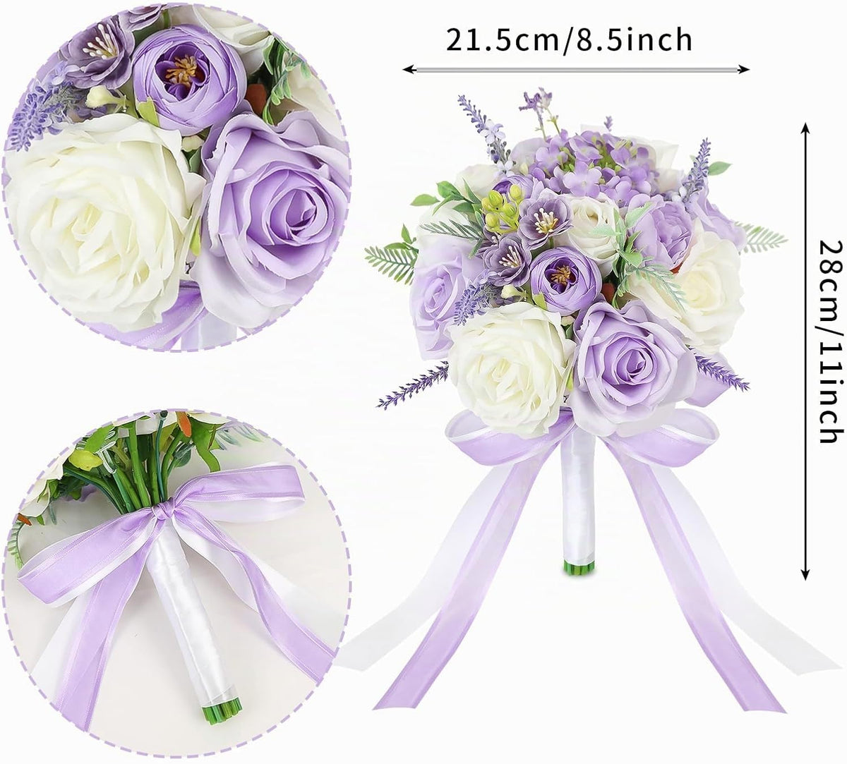 SEMONONIA Ramos de Novia para Boda de 8.5 Pulgadas Lila Flores de R...