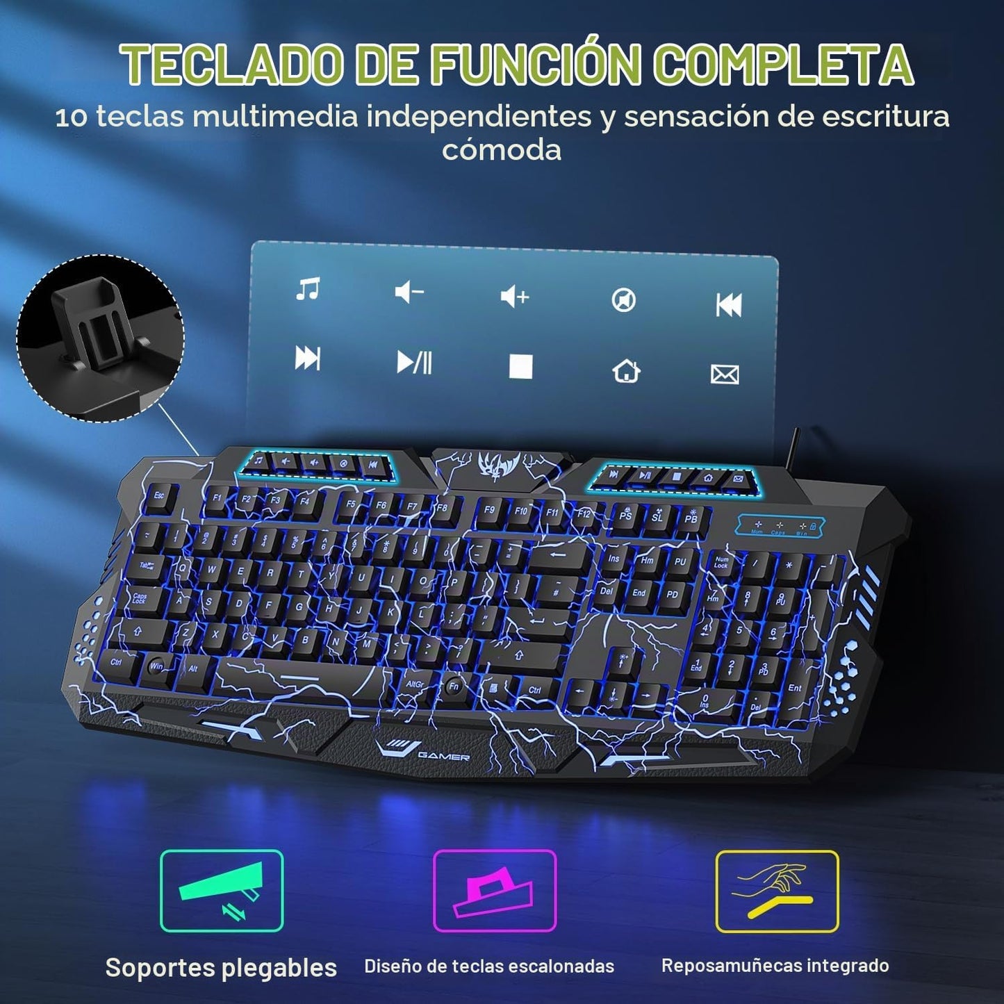 BlueFinger Combo de Teclado Retroiluminado para Juegos, Mouse y Aur...