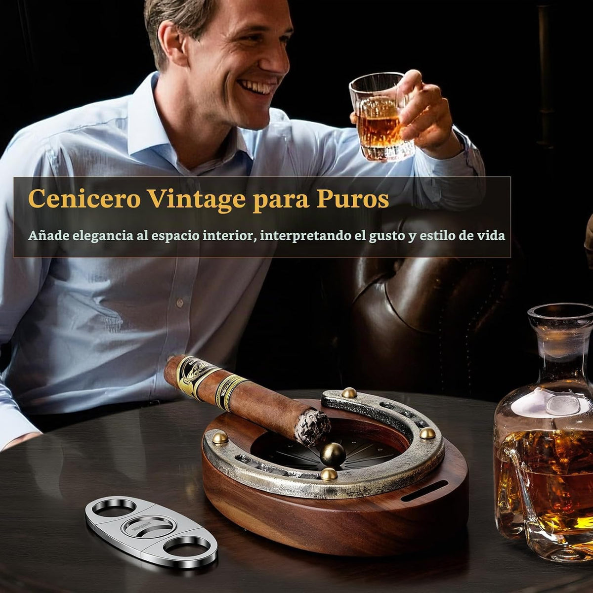 SEMKONT Cenicero de puros, cenicero portátil de madera de herradura...