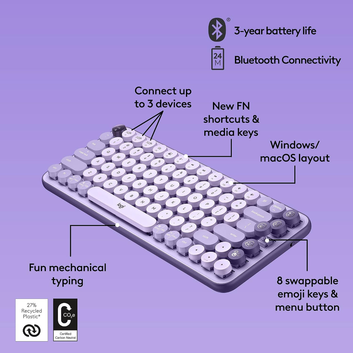 Logitech POP Keys + POP Mouse Conjunto de teclado inalámbrico y mou...