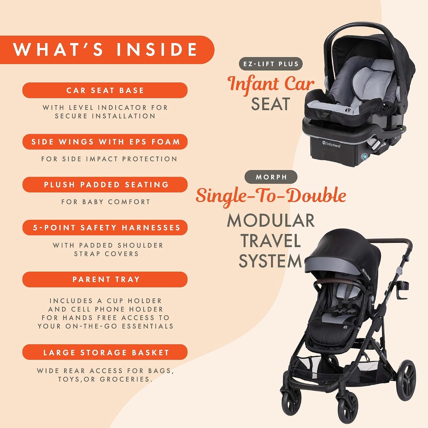 Baby Trend - Cochecito individual a doble y asiento de coche EZ-Lif...