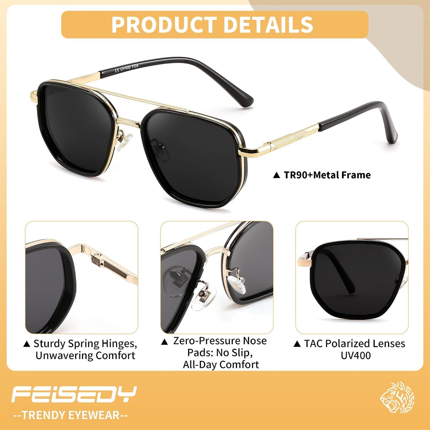FEISEDY - Lentes de sol polarizados estilo aviador para hombres, ma...