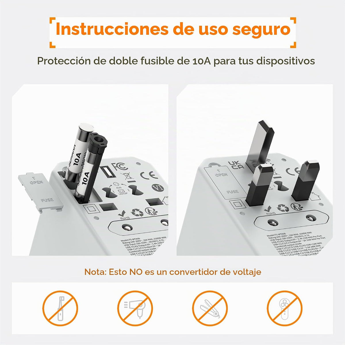 TESSAN Adaptador de viaje universal, adaptador de corriente interna...