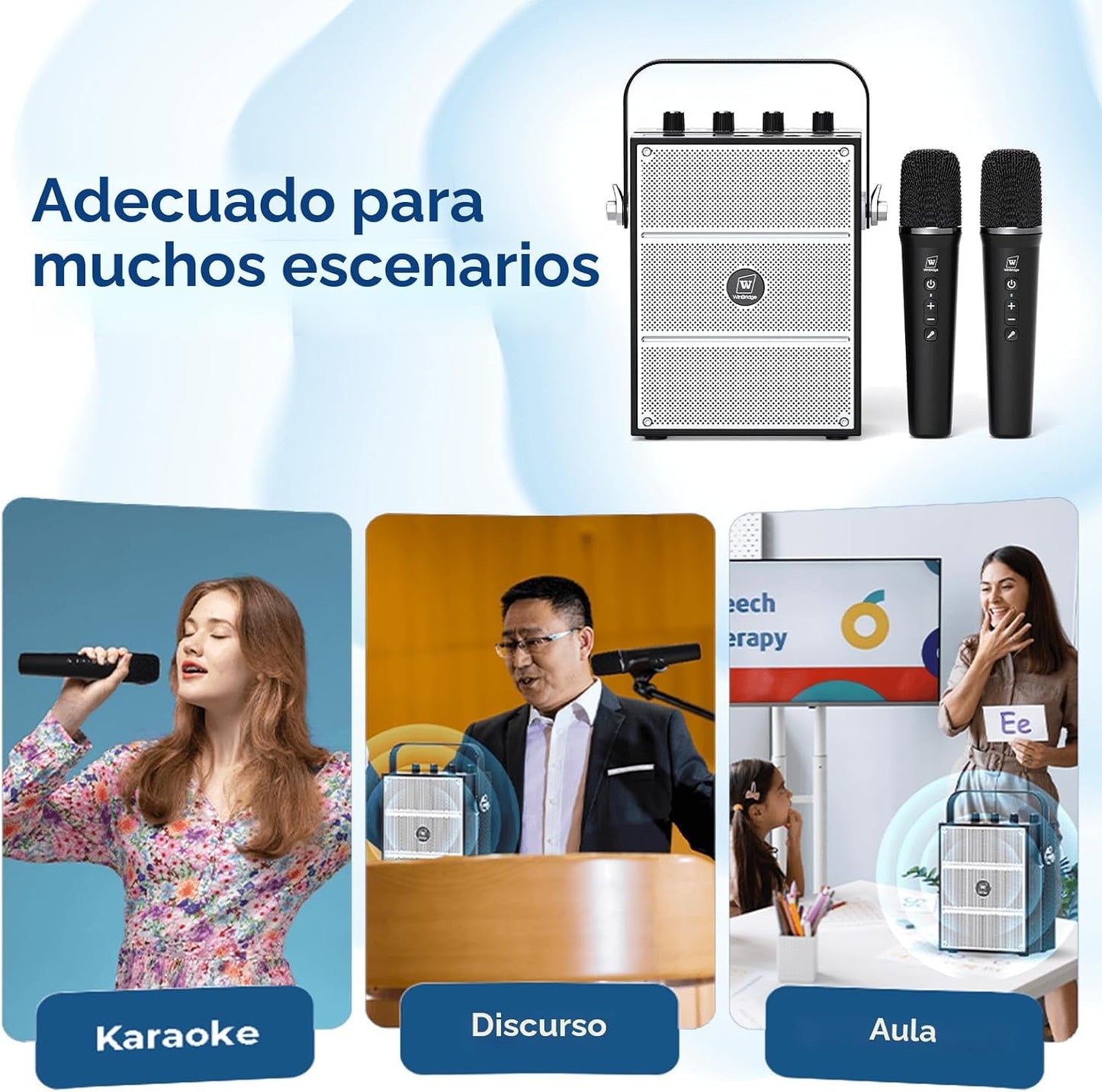 Amplificador de voz potente de 100 W con 2 micrófonos inalámbricos...