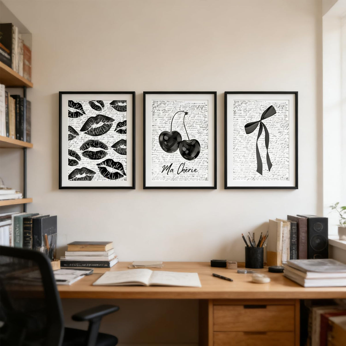 3 piezas de arte de pared en lienzo de labios blancos y negros y ce...