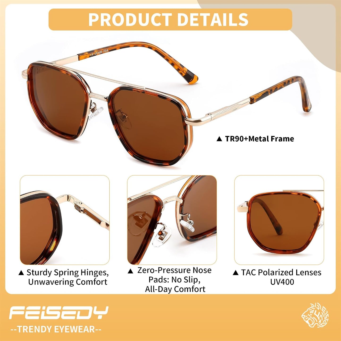 FEISEDY - Lentes de sol polarizados estilo aviador para hombres, ma...