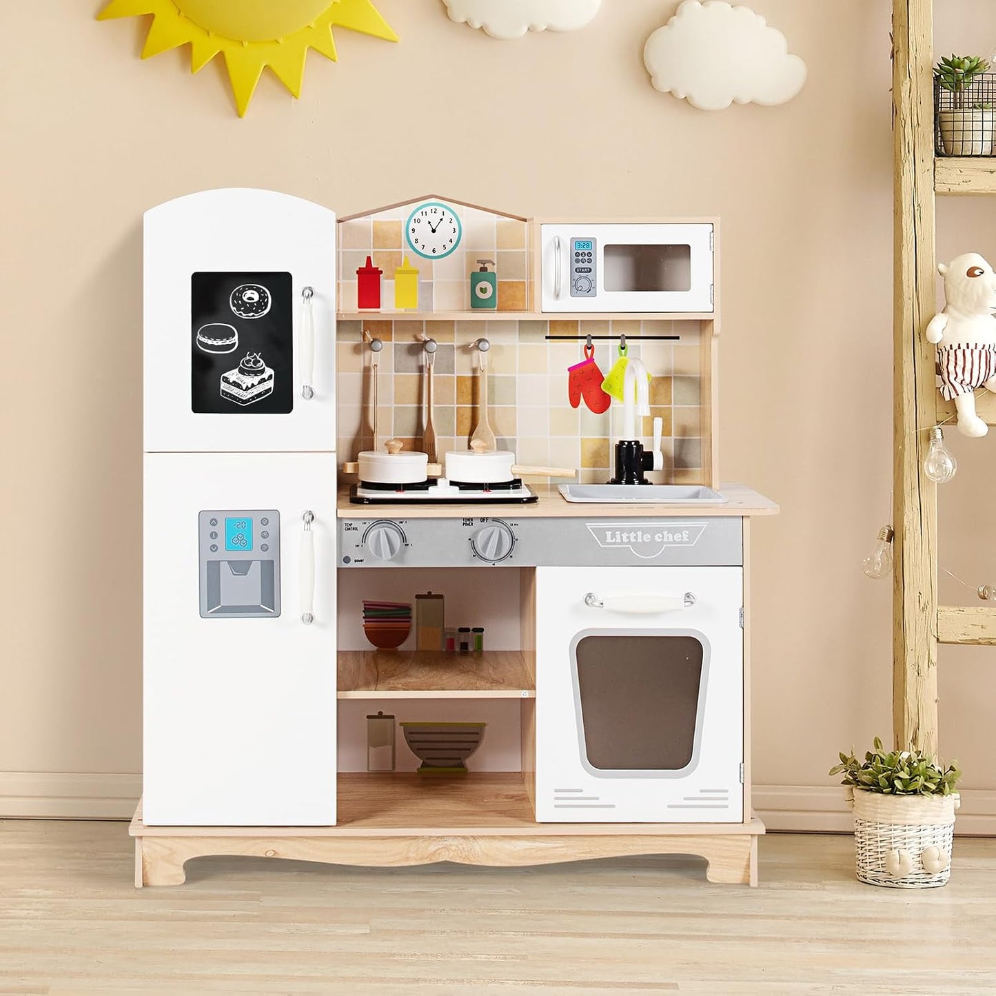 HONEY JOY Juego de cocina para niños, cocina de madera para niños p...